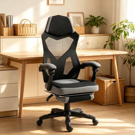 Chaise gaming ergonomique dossier haut noir gris (1/5)
