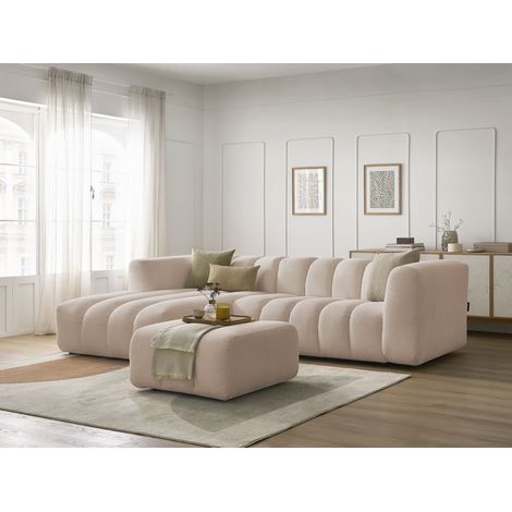 BOBOCHIC - Canapé d'angle fixe TALIA tissu chiné avec pouf Angle gauche Beige (1/5)