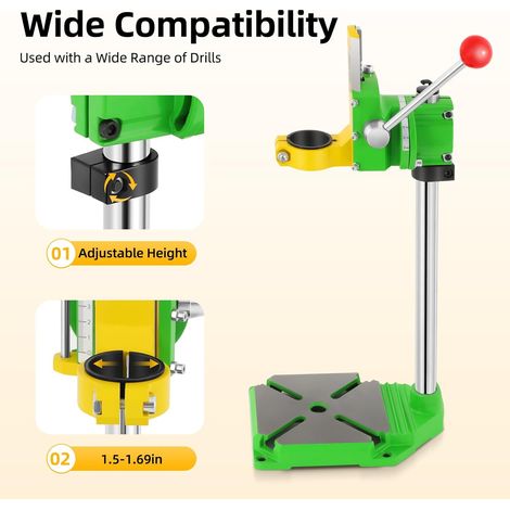 Support de perçage pivotant à 90° pour support de perceuse - Banc de travail multifonctionnel avec diamètre de collet 38-43 mm Incl. 3 têtes en plastique (1/5)