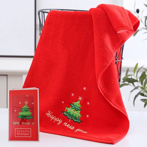 Serviette De Cuisine - Serviette À Main En Coton - Motif Brodé De Noël - 35 X 75 Cm - Rouge - 1 Pièce (1/5)