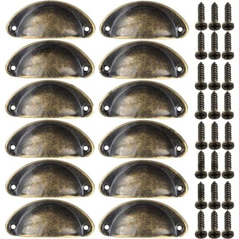 12pcs Poignées de Meuble Vintage Boutons de Tiroir Metal Coquille pour Placards Armoire Commode Cuisine Tiroirs Laiton Antique 8135mm Bronze (1/5)