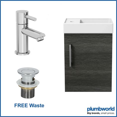 400mm Bathroom Basin Vanity Unit Wall Hung Charcoal Round Mixer Tap FREE Waste (1/5)