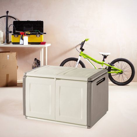 Dmora Tronco de contenedor multiusos de polipropileno, caja de longitud completa, 100% Made in Italy, 96x53h57 cm, color gris claro (1/4)