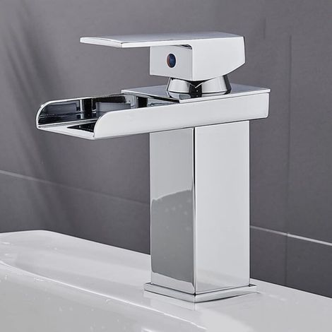 Verchromte Wasserfall-Waschtischarmatur, Edelstahl-Waschtischarmatur, Einhebel-Wasserfall-Waschtischarmatur, kurz (1/5)