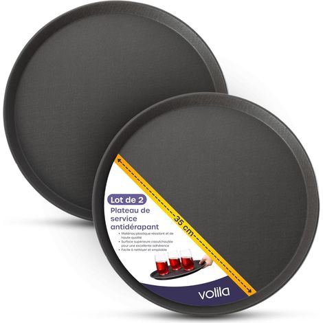 Lot de 2 - Plateau de service - Plateau rond - Surface antidérapante pour boissons et collations Usage bar restaurant Noir 35x2 cm (1/5)