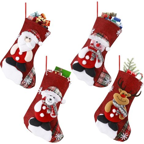 Chaussettes de Noël, lot de 4 chaussettes de Noël à suspendre pour cheminée, sacs de bonbons, 23 cm. (1/5)