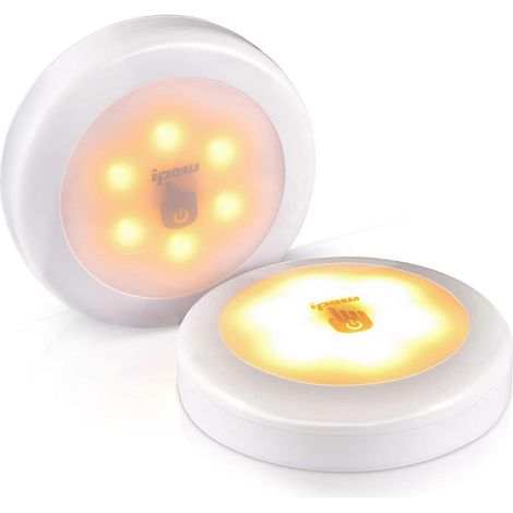 Lot de 2 lampes tactiles sans fil, veilleuse autocollante à intensité variable, lampe LED à piles, lumière chaude.