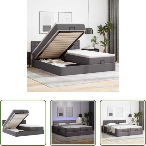 vidaXL LED-Beleuchtung - Ottoman-Bett mit Matratzen & LEDs Grau 180x200 cm Kunstleder (1/5)