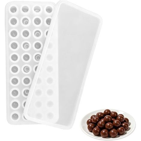 Silikon-Schokoladenform mit 40 Mulden (1,7 cm Durchmesser), Mini-Kugelform aus Silikon mit Deckel, Halbkugelform für Schokolade, Eiswürfel, Bonbons, Pralinen und Gebäck (1/5)