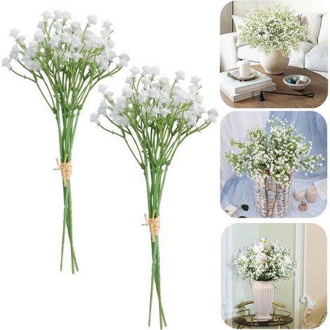 Gypsophile artificiel 20 cm - 2 bouquets de 6 tiges blanches pour mariage, fête, décoration de table et fleuriste (1/5)