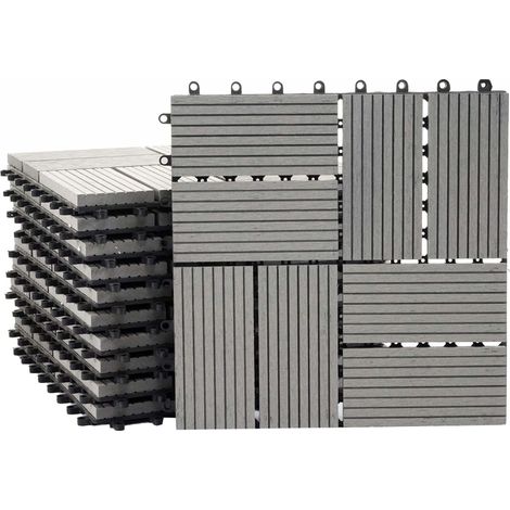 Set de 11 dalles de terrasse aspect bois WPC pour balcon jardin terrasse 30x30cm 1m² base gris carrés 040005496