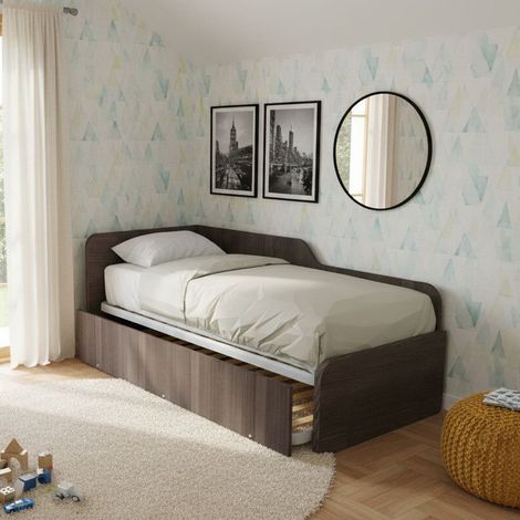 Divano letto sagomato 80x190 con letto estraibile e sollevabile - Olmo jerez scuro