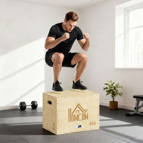 Box Pratique jump pliométrie 3 en 1 - Collaboration Aosom.fr x FFHandball - boîte à saut musculation bois (1/5)