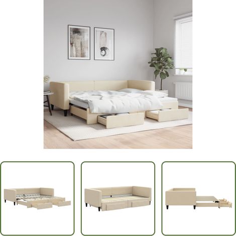 vidaXL Sofa-Bett - Tagesbett Ausziehbar mit Schubladen Creme 100x200 cm Stoff (1/5)