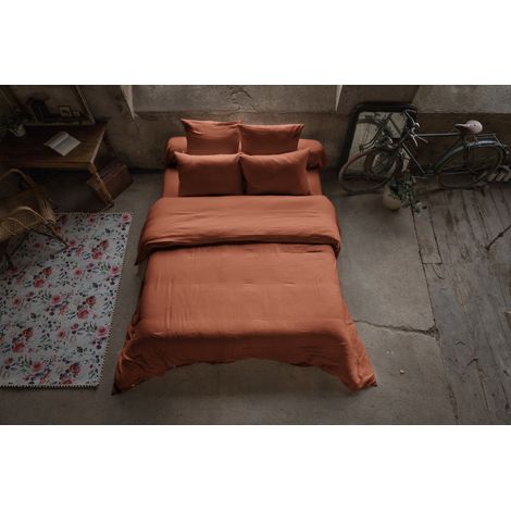 Housse de couette 260 x 240 cm – Double gaze de coton – Collection Gaïa – Coloris Terracotta
