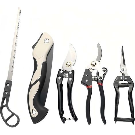 Ensemble D'outils de Jardinage 5 Pièces, Sécateur avec Verrouillage de Sécurité, Sécateur de Dérivation Robuste avec Lames en Acier, pour Couper les Fleurs, les Plantes Et les Branches (1/4)