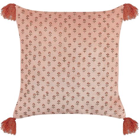 Dekokissen RUMHORA Samtstoff 45 x 45 cm Rosa Blumenmuster (1/5)