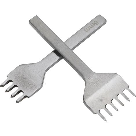 Lot de 2 fers à piquer en cuir 6mm 4 dents 6 dents acier blanc poinçon à dents polissage miroir outils pour cuir DIY (1/5)