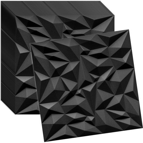 Verdico 3D Wandpaneele Schwarz – Deckenpaneele 50x50 cm – Set 16 Stück (4 m²) – Wandverkleidung innen zum Kleben – leichtes Styropor