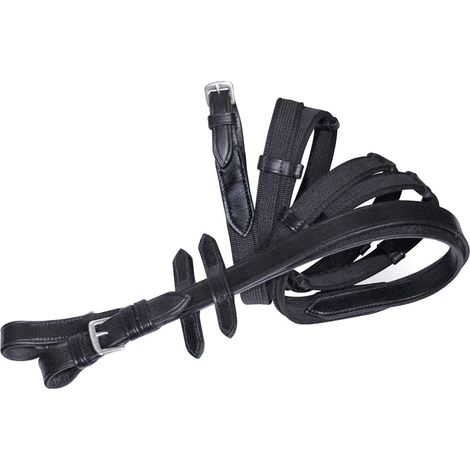 16 mm, nero: Toile caoutchoutée et rênes en cuir de 16 mm avec boucles et encoches en acier inoxydable