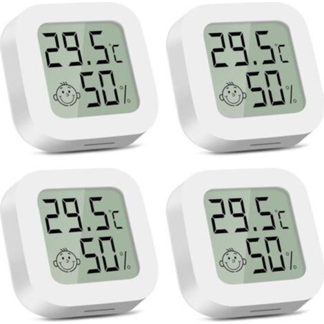 Indoor Hygrometer Thermometer, 4 Pieces Mini Digital Thermometer, Temperature Monitor for Baby Room, Office, Living Room, Greenhouse, Storage, Basement, Wine Cellar (White) (1/5)