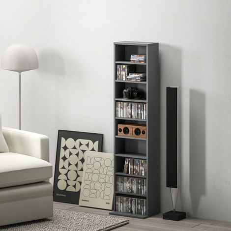 Compact Media Storage Unit for 260 CDs or 120 DVDs-Grey Particleboard Rack with Anti-Tipping Straps,Easy Assembly