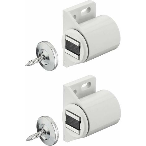 – Lot de 2 loqueteaux magnétiques à aimant rond blanc – Installation universelle pour portes placard – Vis incluses – Pour cuisine et salle de bain (1/2)