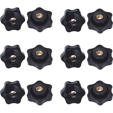 Lot de 12 boutons en forme d'étoile M8 - En plastique - Écrou moleté - Filetage intérieur - Filetage moleté - Vis moletée pour mécaniques (M8, avec holes) (1/5)