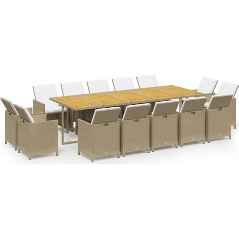 Maison Exclusive - 15-tlg. Garten-Essgruppe mit Kissen Poly Ratta