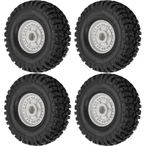 4 Roues 1/10 RC Crawler 1.9 pouces Moyeux en Alliage et Pneus Caoutchouc 115mm pour D90/F350/SCX10 Blanc (1/5)