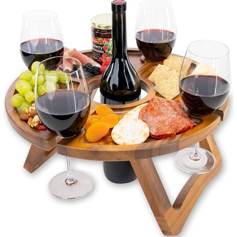 Outdoor Folding Wine Table - Holds Wine Glasses and Bottle in Place - Stemware Rack - Hanging Wine Glass Holder - Picnic Table - Outdoor Wine Picnic Table (1/5)