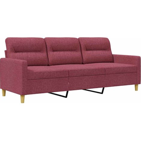 Canapé Sofa à 3 places Rouge bordeaux 180 cm Tissu
