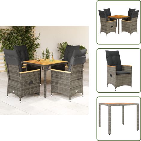 The Living Store 5-tlg. Garten-Essgruppe mit Kissen Grau Poly Rattan - Gartenstuhl (1/5)