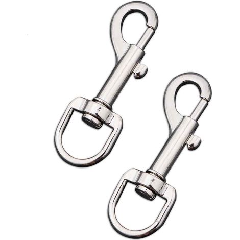 Großer drehbarer Karabinerhaken aus Edelstahl – 2er-Packung. Sichere 360°-Haken mit D-Ring zur Befestigung von Leinen. (1/5)