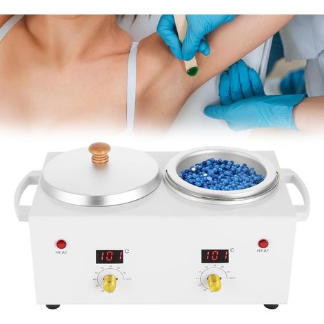 Chauffe-cire électrique à double pot, 100 W, professionnel, double pot de cire, pour épilation, jambes, bikini, blanc (1/5)