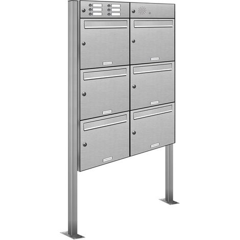 6er Edelstahl Briefkasten Standanlage Freistehend mit Klingel (1/5)
