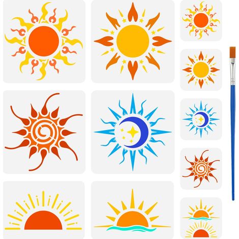11 Pochoirs Boho Sun Avec Pinceau 3 Tailles Pochoir Sun (1/5)