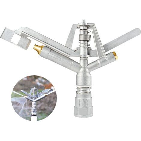 Arroseur à impact robuste avec rotation automatique à 360° - fabriqué en alliage de zinc G1/DN25, adapté à l'irrigation des pelouses, des jardins et des terres agricoles, avec une base métallique robu (1/4)