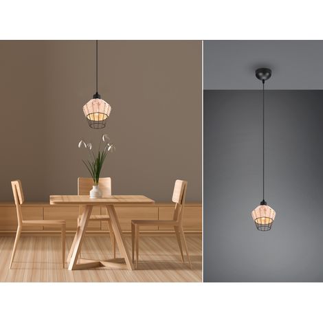 Pendelleuchte BORKA mit Rattan Geflecht Natur und Gitter im Boho Stil, Ø 18cm (1/5)