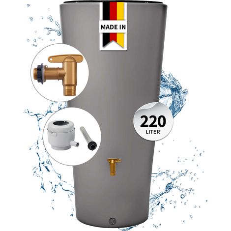 4rain VASO 2in1 Regentonnen Komplett-Set 220 Liter zinkgrau inkl. Kunststoff-Auslaufhahn und Fallrohranschluss (1/5)