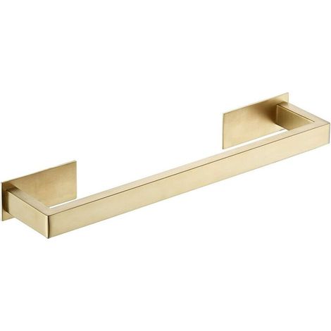 royaluxe -Porte-serviettes en Acier Inoxydable Auto-adhésif pour Salle de Bain Simple Barre Design Carré Or Brossé 37cm (1/3)