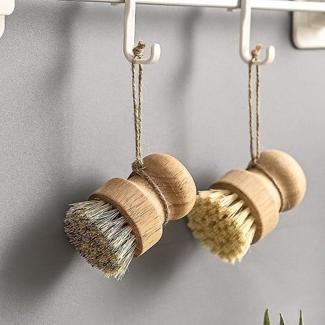 brosse Vaisselle En Bambou 2 Pices, Brosse Vaisselle Cologique, Brosse Champignons Pour Le Nettoyage D'vier De Cuisine, Salle De Bain, Brosse (1/5)