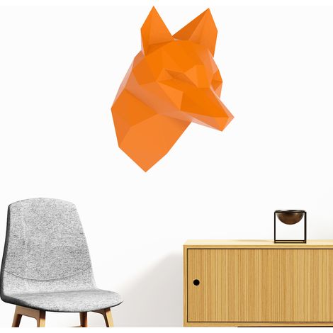 Sticker origami 3D renard orange de profil 30 x 20 cm (1/5)