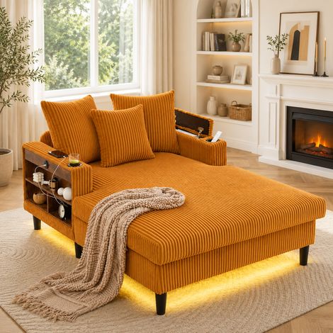 Fauteuil lounge corde méridienne inclinable LED porte-gobelet double USB poche rangement design relax salon moderne (1/5)