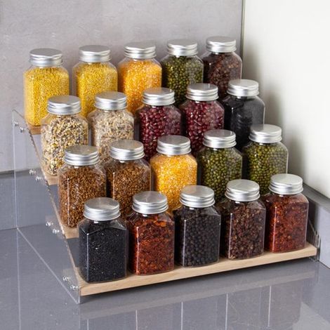Étagère à épices en bois à plusieurs niveaux - Étagère à épices - Porte-bijoux - Présentoir de table de cuisine - Bois massif multicolore (1/5)