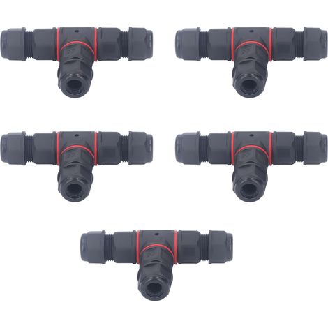 Packung mit 5 wasserdichten IP68 T1-3 Luftfahrtsteckverbindern, 3-poliger T-Stecker und -Buchse, Stromstärke ≤ 16 A, Spannung 250 V AC (1/5)