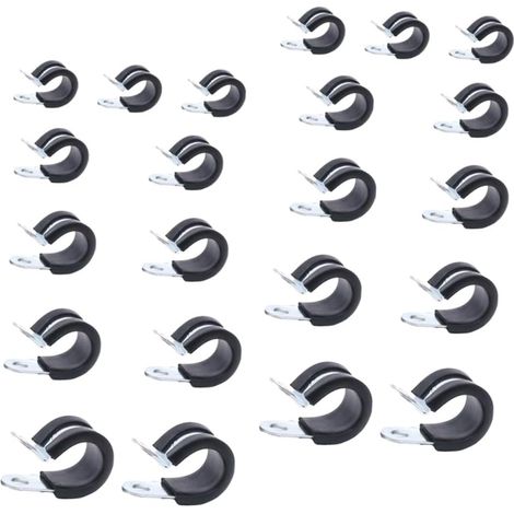 44 pièces R-shape Rubber Cushioned Cable Clamps Kit Acier Inoxydable Fixation Tube Résistante et Flexible pour Organisation Câbles et Collier Serrage (1/5)