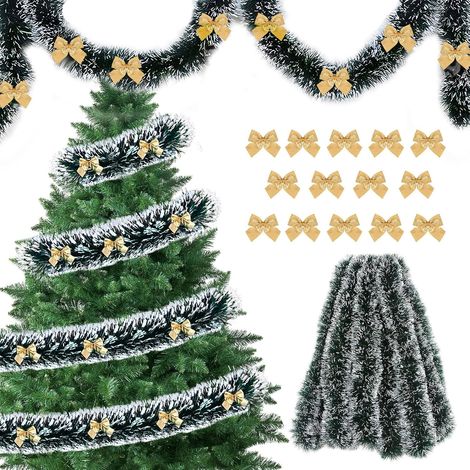 Guirlande de Noël en tinsel avec lumières LED, décoration artificielle métallique torsadée pour sapin, cheminée, mur et fête (1/5)