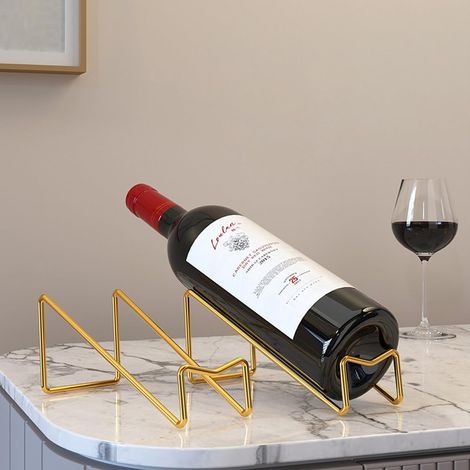 Ensemble de 2 porte-bouteilles en métal doré, porte-bouteilles géométrique à poser, élégant support pour une bouteille, idéal pour la maison, le bar, la cuisine et la salle à manger. (1/5)