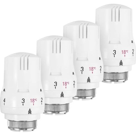 Lot de 4 têtes thermostatiques M30 x 1,5 – Plage de modulation 5 niveaux – Compatible radiateurs compacts – Fonction antigel